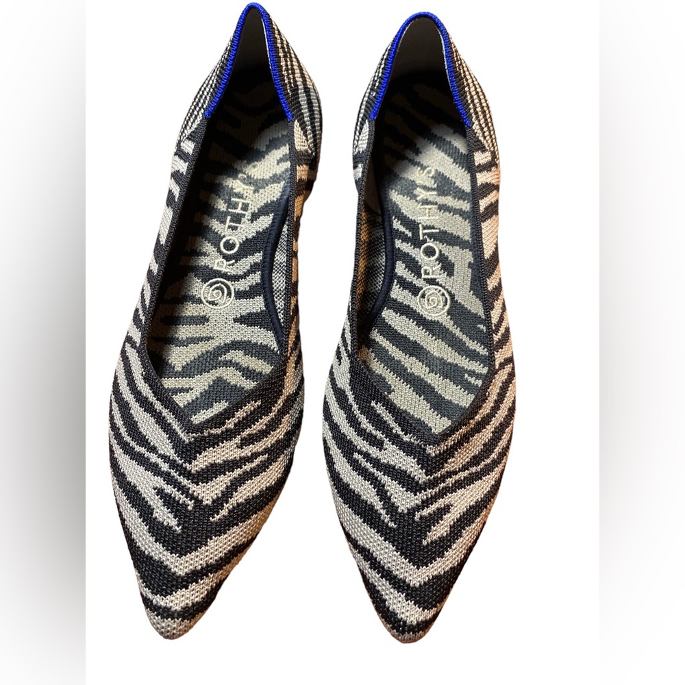 Rothy's The Point Women's Size US 8.5 Zebra Black Pointed Toe Flat Ballet Shoes